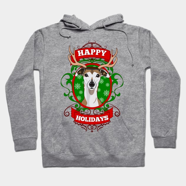 Christmas Happy Holidays Puppy Reindeer Antlers Hoodie by RongWay